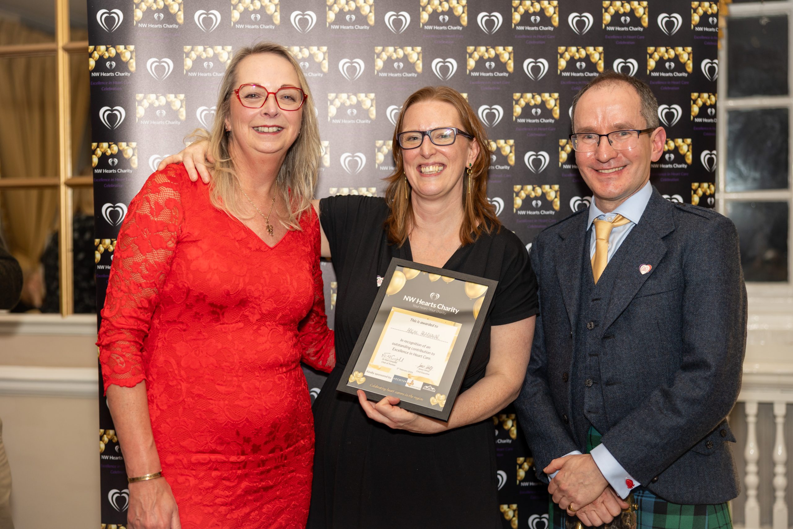 Award winner Abigail Prabhakar with Sue Weighell and Dr Niall Campbell