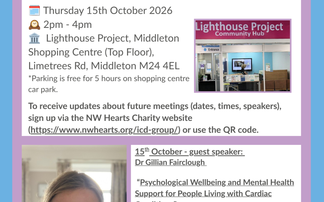 The next Greater Manchester ICD Support Group is in Middleton on the 15th October